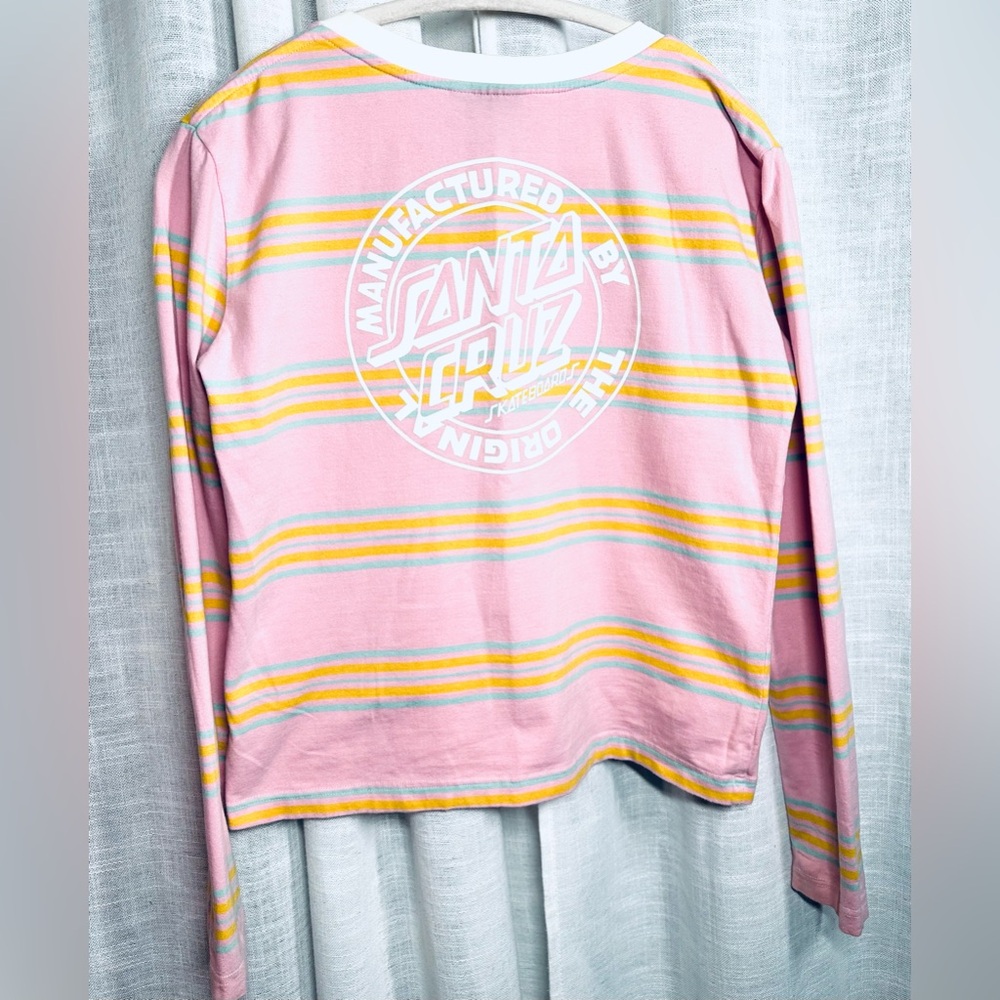 Santa Cruz Skateboards Pink and Yellow Striped Long Sleeve Tee